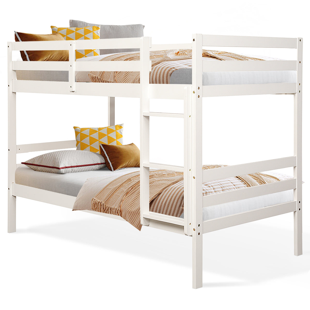 Twin Bunk Bed Children Wooden Bunk Beds Solid Hardwood-White Kids Crystal