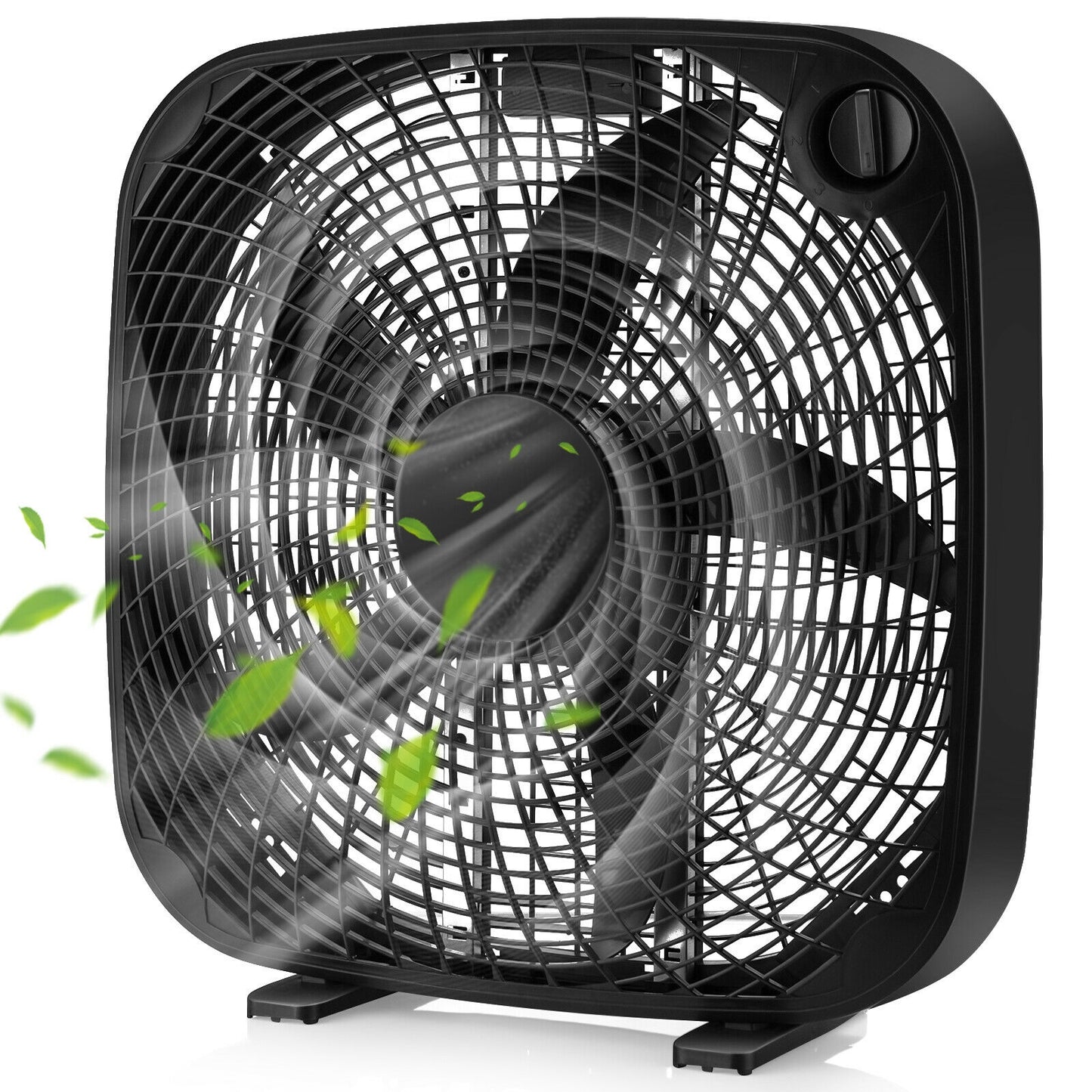 20 Inch Box Portable Floor Fan with 3 Speed Settings and Knob Control-Black Kids Crystal