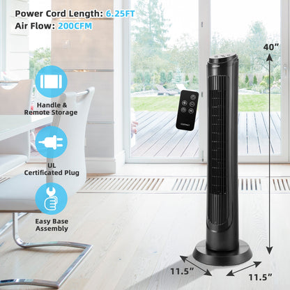 40 Inch Tower Fan with Remote 75? Oscillating Fan with 3 Wind Modes and 4 Wind Speeds-Black