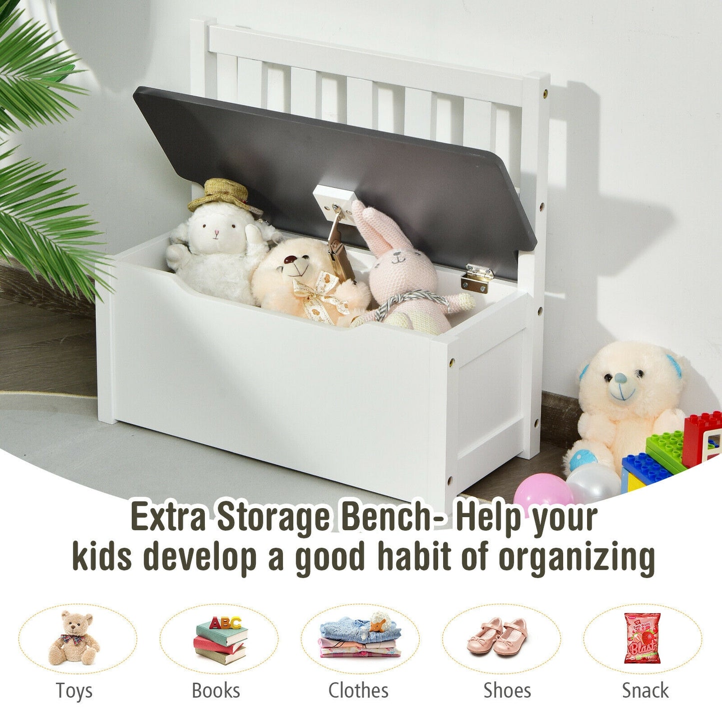 4 Pieces Kids Wooden Activity Table and Chairs Set with Storage Bench and Study Desk-Gray Kids Crystal