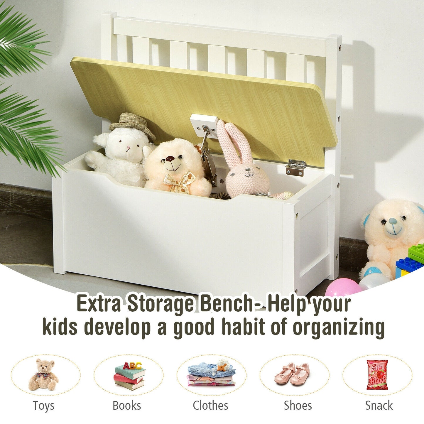 4 Pieces Kids Wooden Activity Table and Chairs Set with Storage Bench and Study Desk-Natural Kids Crystal