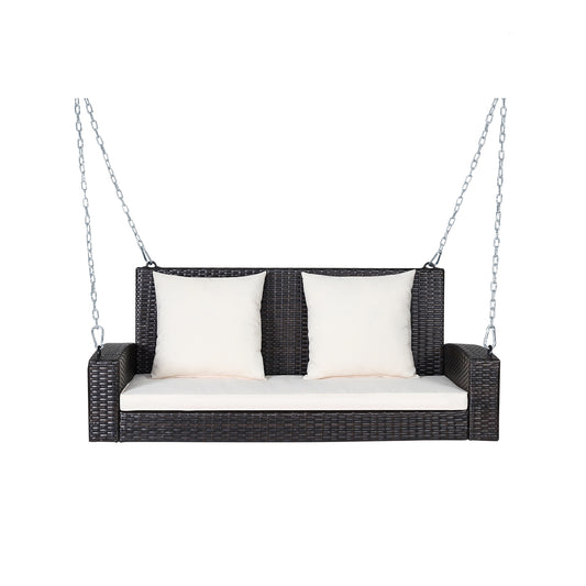 2-Person Patio Rattan Porch Swing with Cushions-White Kids Crystal