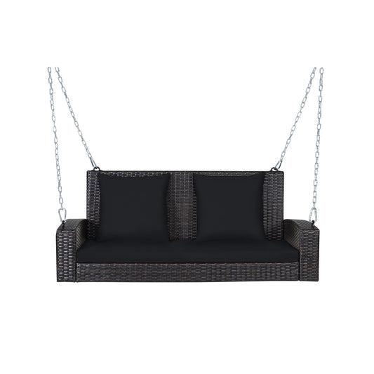 2-Person Patio Rattan Porch Swing with Cushions-Black Kids Crystal