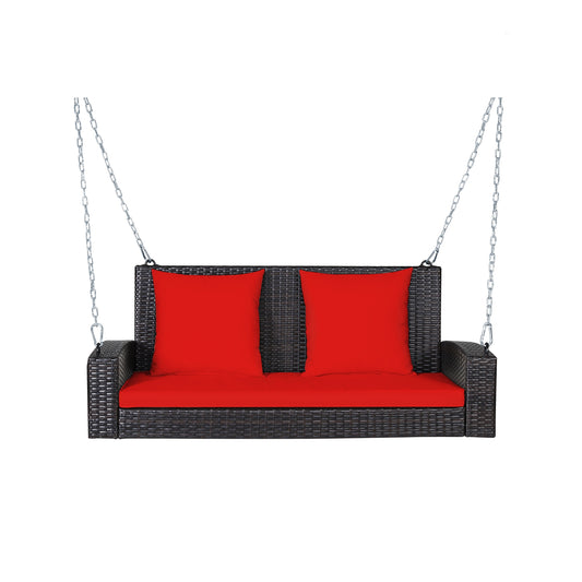 2-Person Patio Rattan Porch Swing with Cushions-Red Kids Crystal