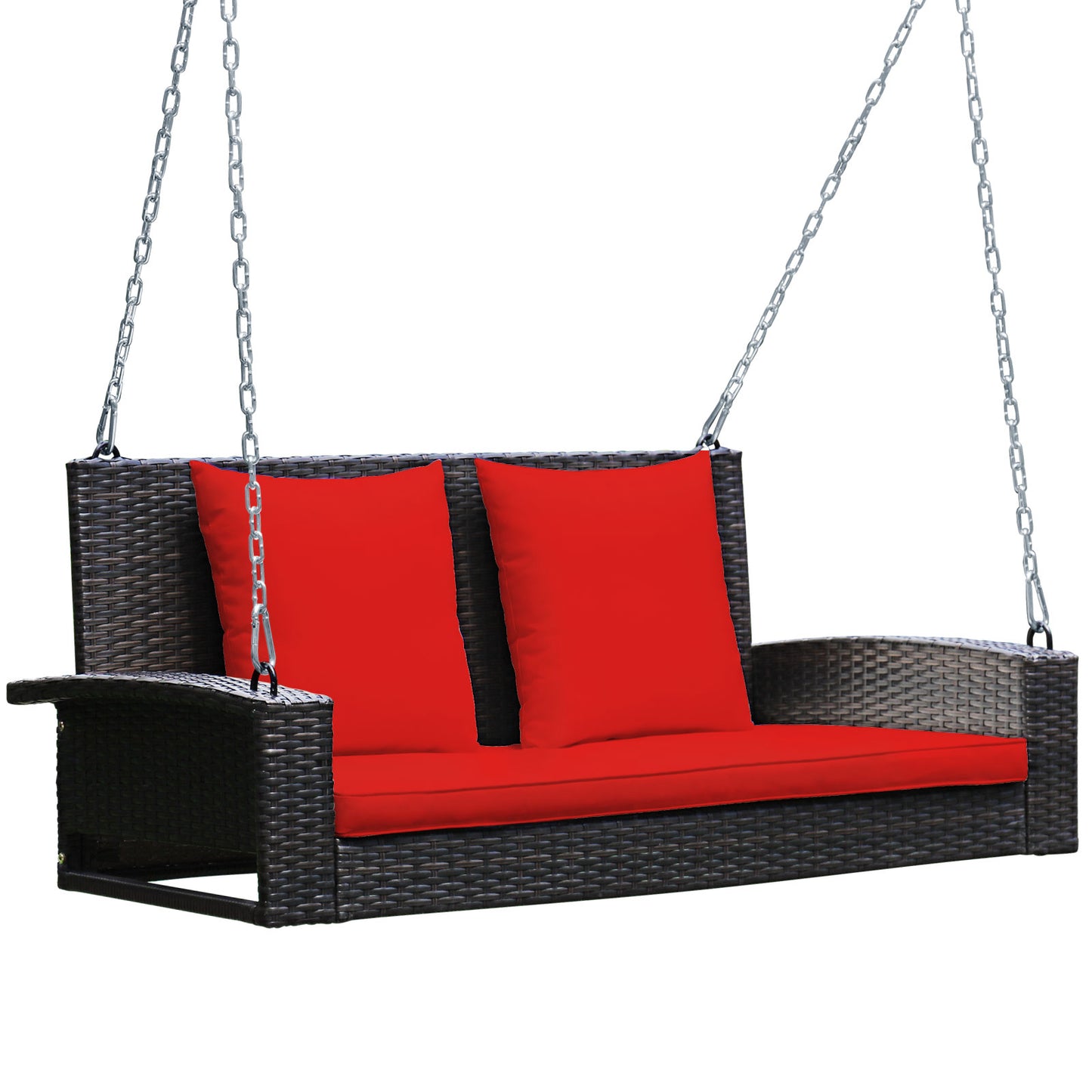 2-Person Patio Rattan Porch Swing with Cushions-Red Kids Crystal