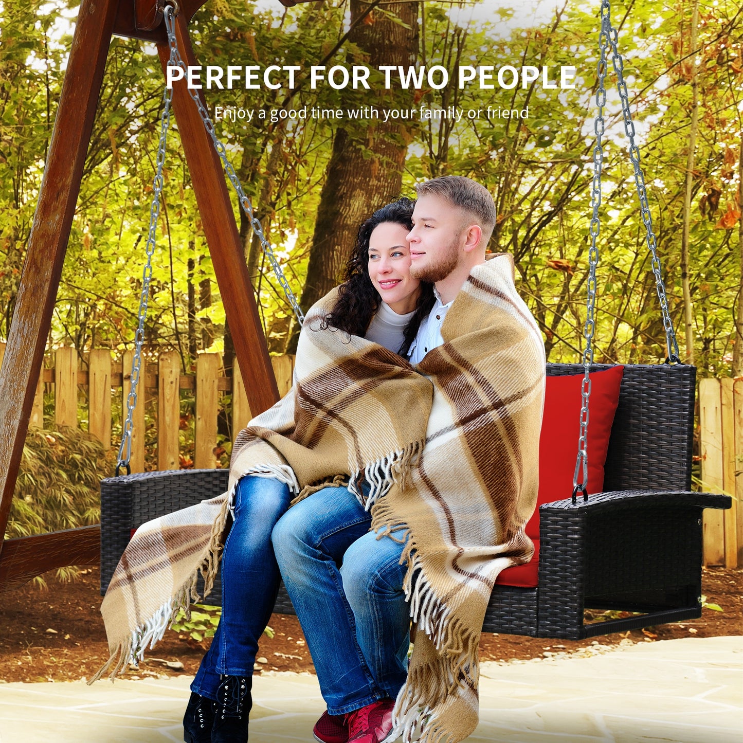 2-Person Patio Rattan Porch Swing with Cushions-Red Kids Crystal