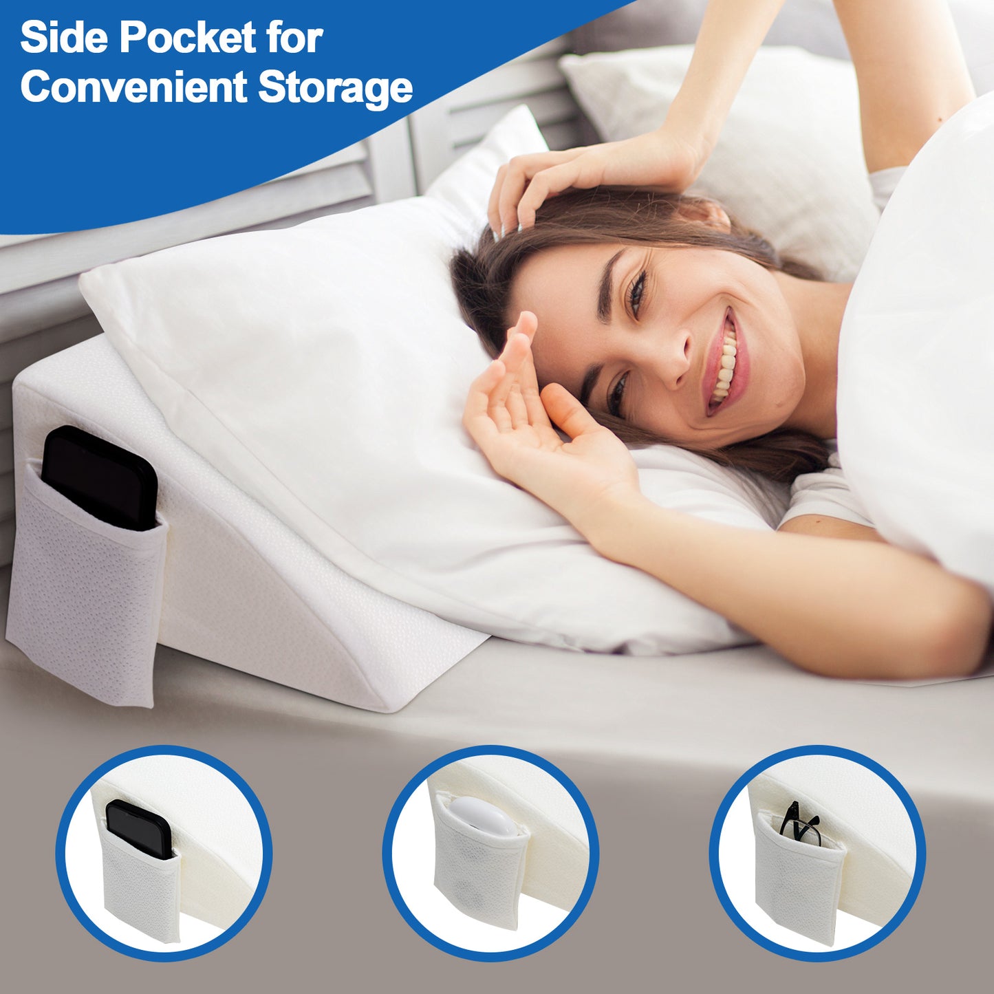 Full Size/Queen Size Bed Wedge Pillow Gap Filler with Side Pocket Bed-Full Size Kids Crystal