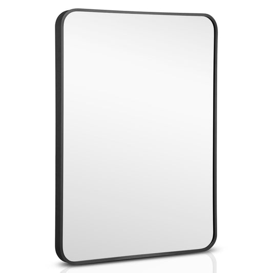 Metal Framed Bathroom Mirror with Rounded Corners-Black Kids Crystal