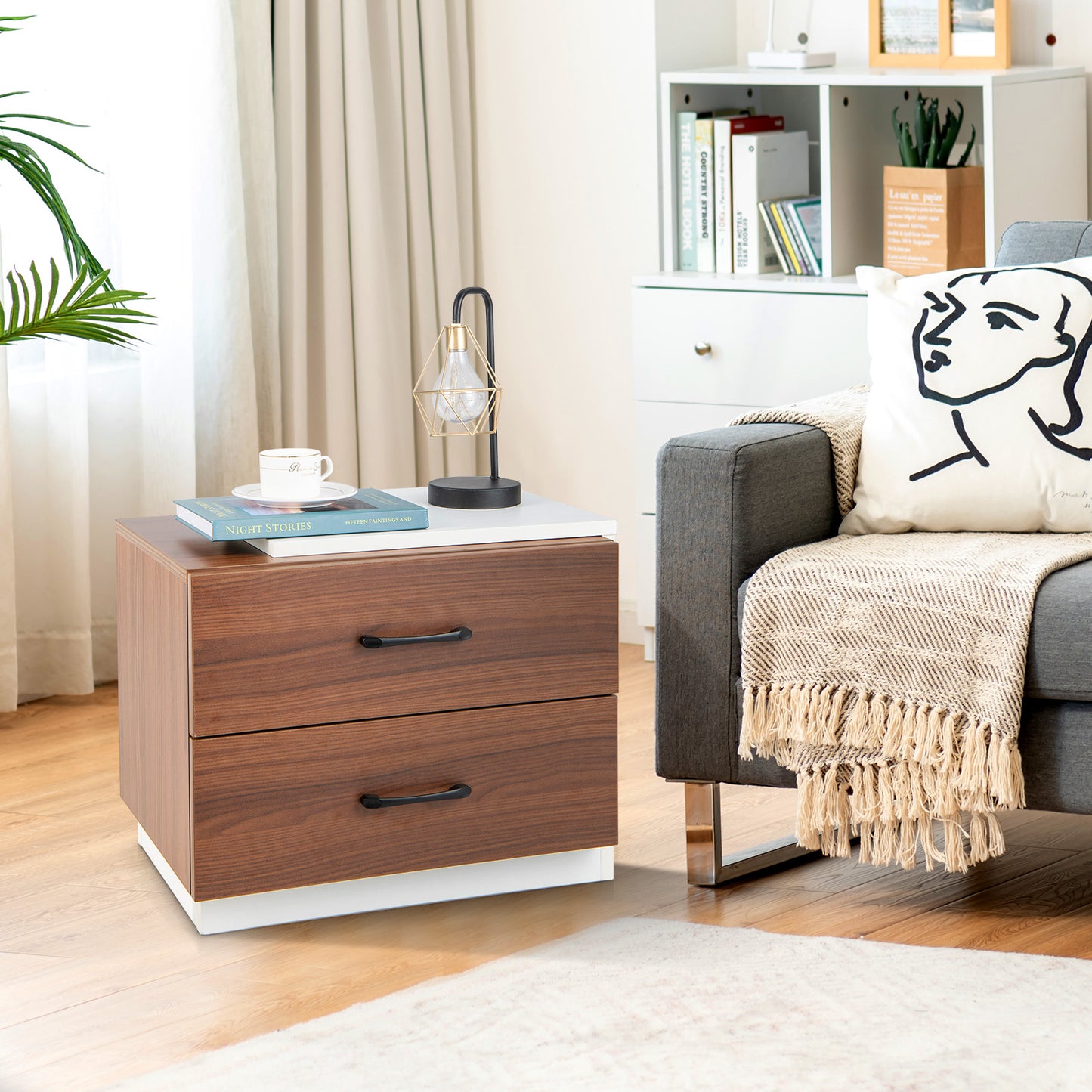 Modern Nightstand with 2 Drawers for Bedroom Living Room-Brown Kids Crystal