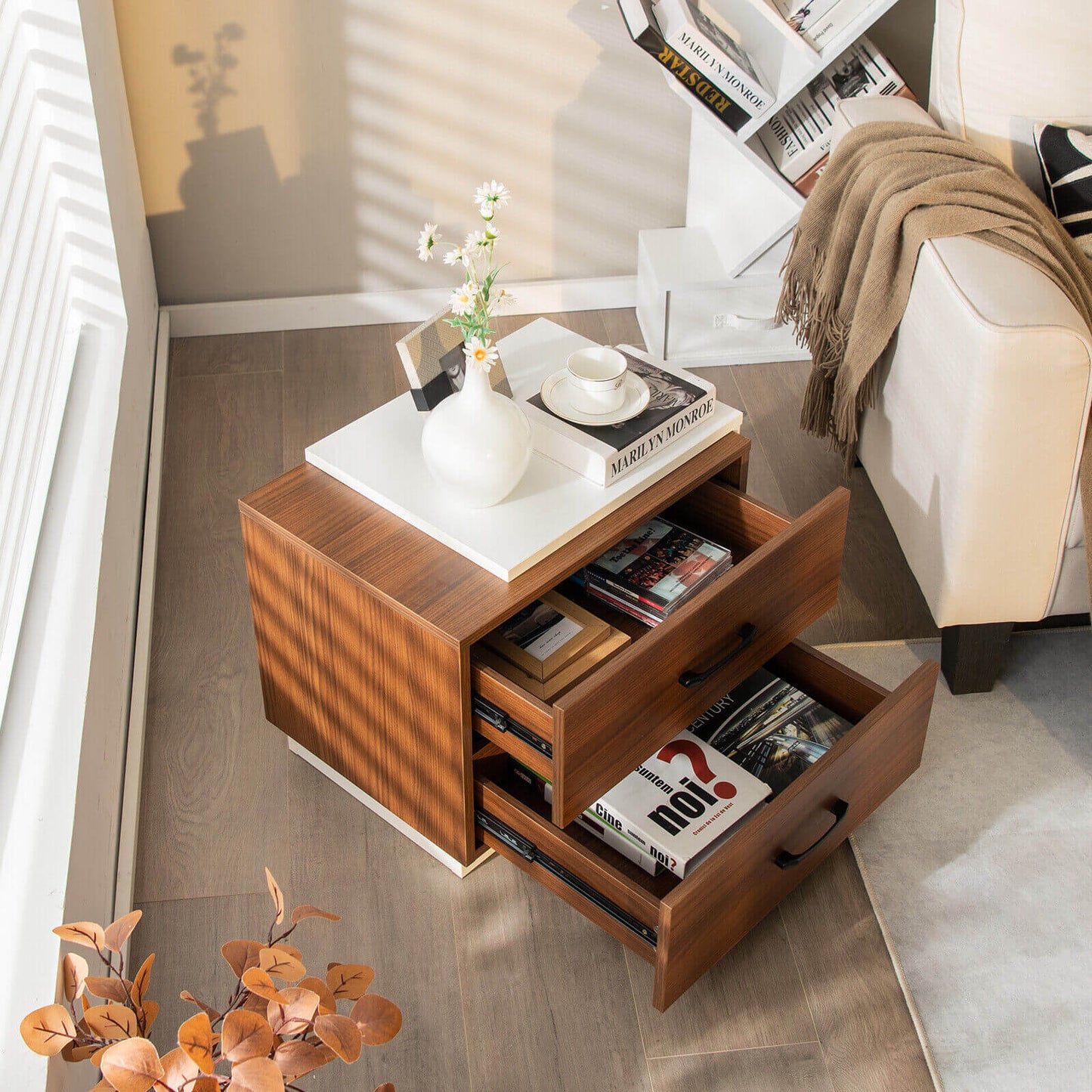 Modern Nightstand with 2 Drawers for Bedroom Living Room-Brown Kids Crystal