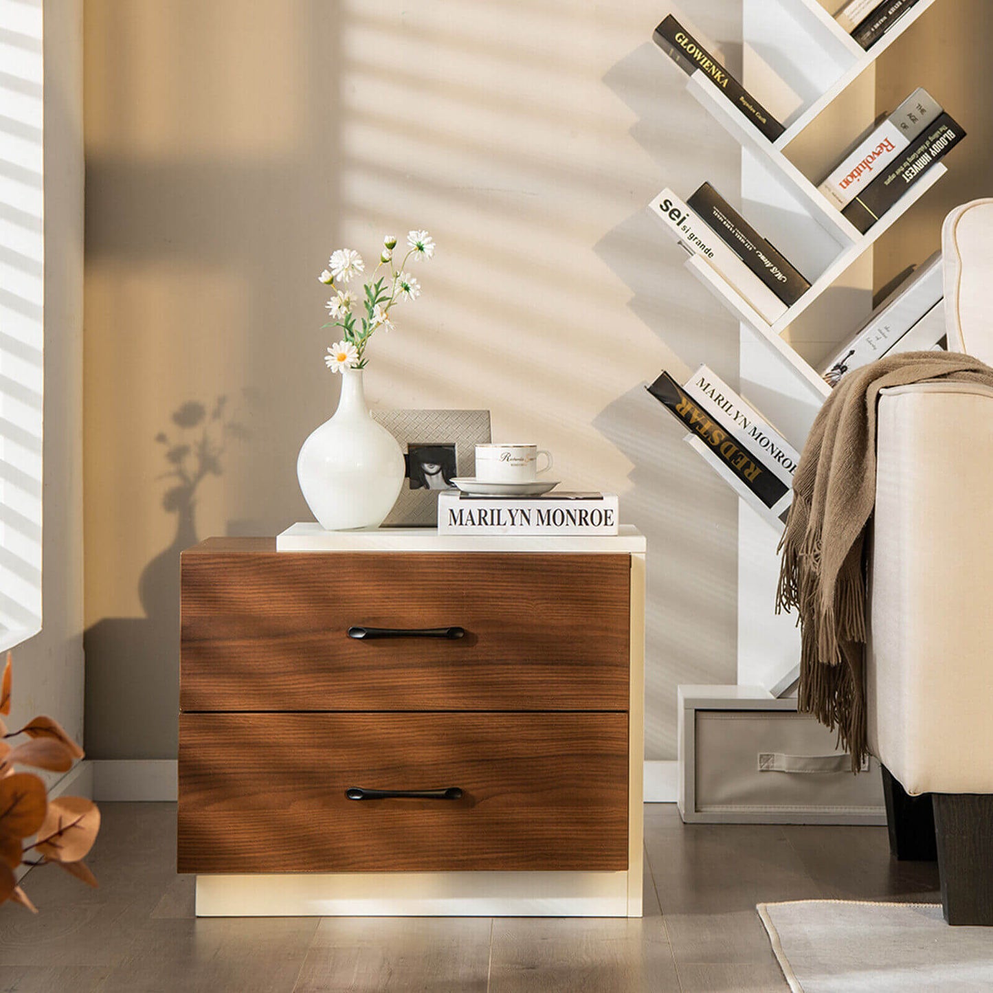 Modern Nightstand with 2 Drawers for Bedroom Living Room-Brown Kids Crystal