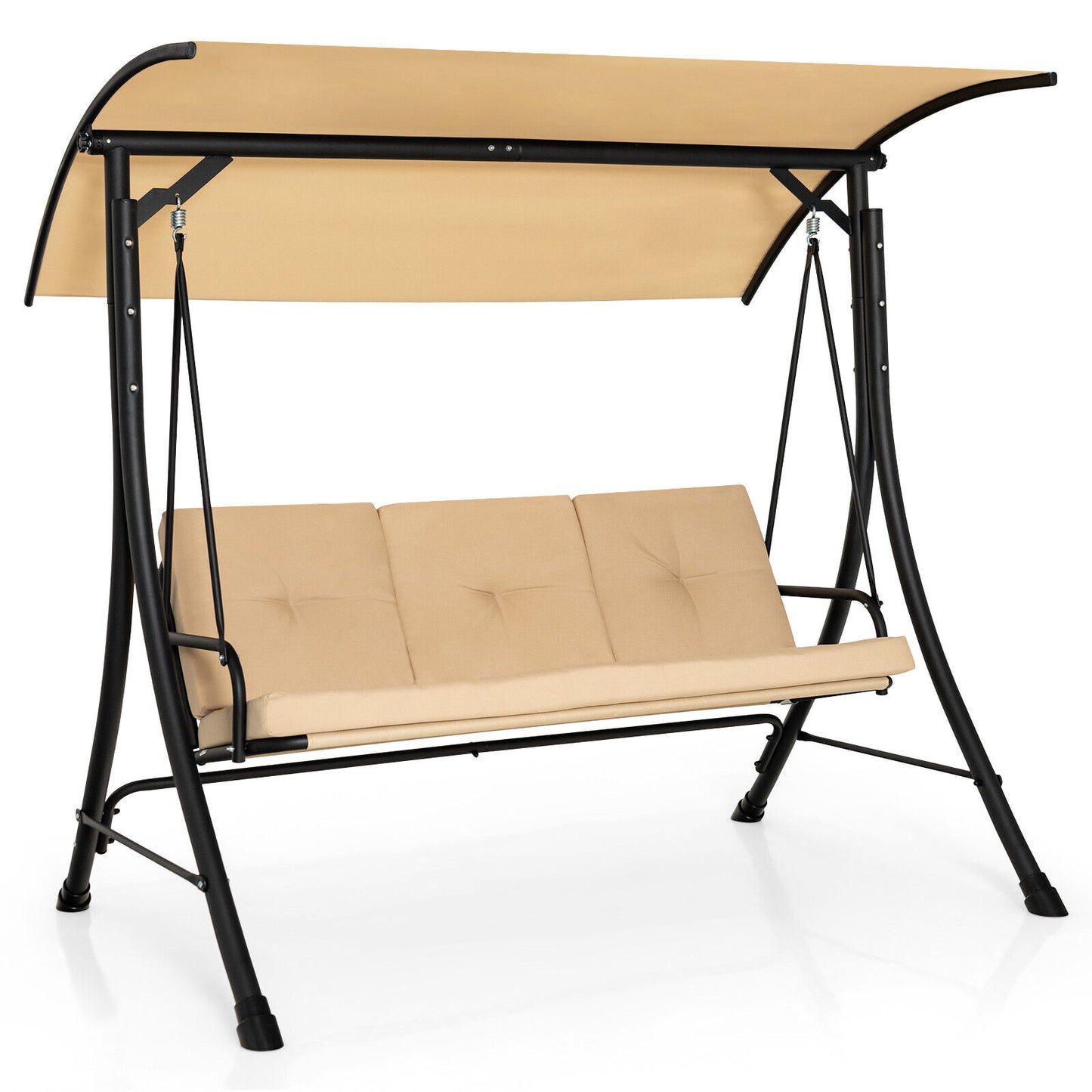 3-Seat Outdoor Porch Swing with Adjustable Canopy and Padded Cushions-Beige Kids Crystal