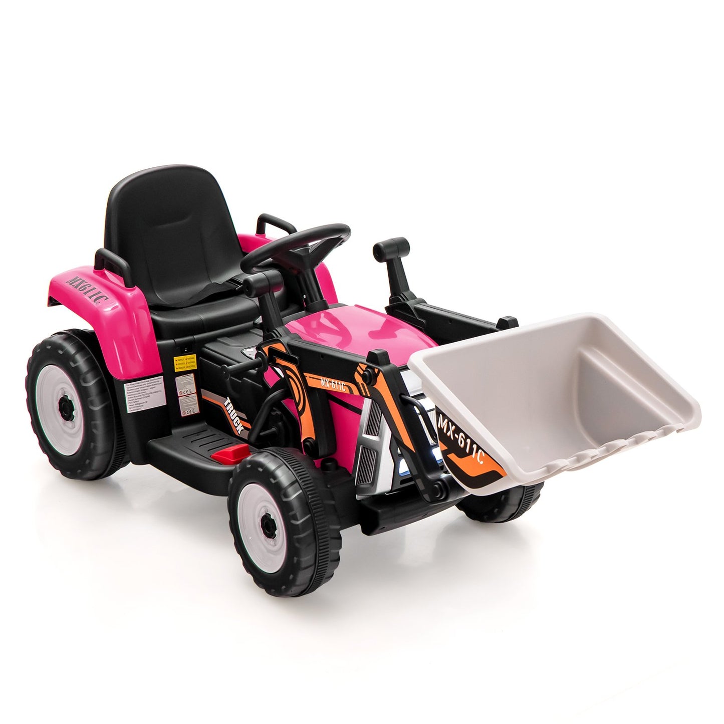 12V Battery Powered Kids Ride on Excavator with Adjustable Arm and Bucket-Pink Kids Crystal