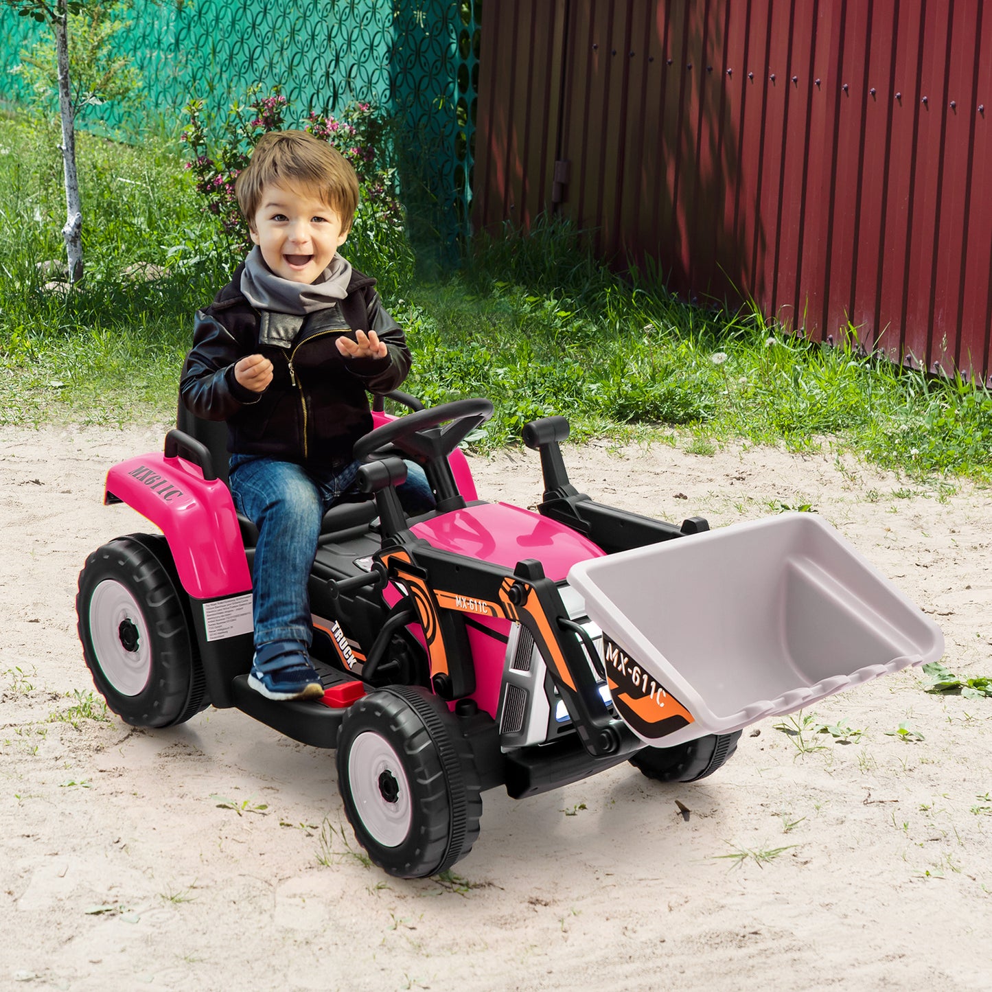 12V Battery Powered Kids Ride on Excavator with Adjustable Arm and Bucket-Pink Kids Crystal