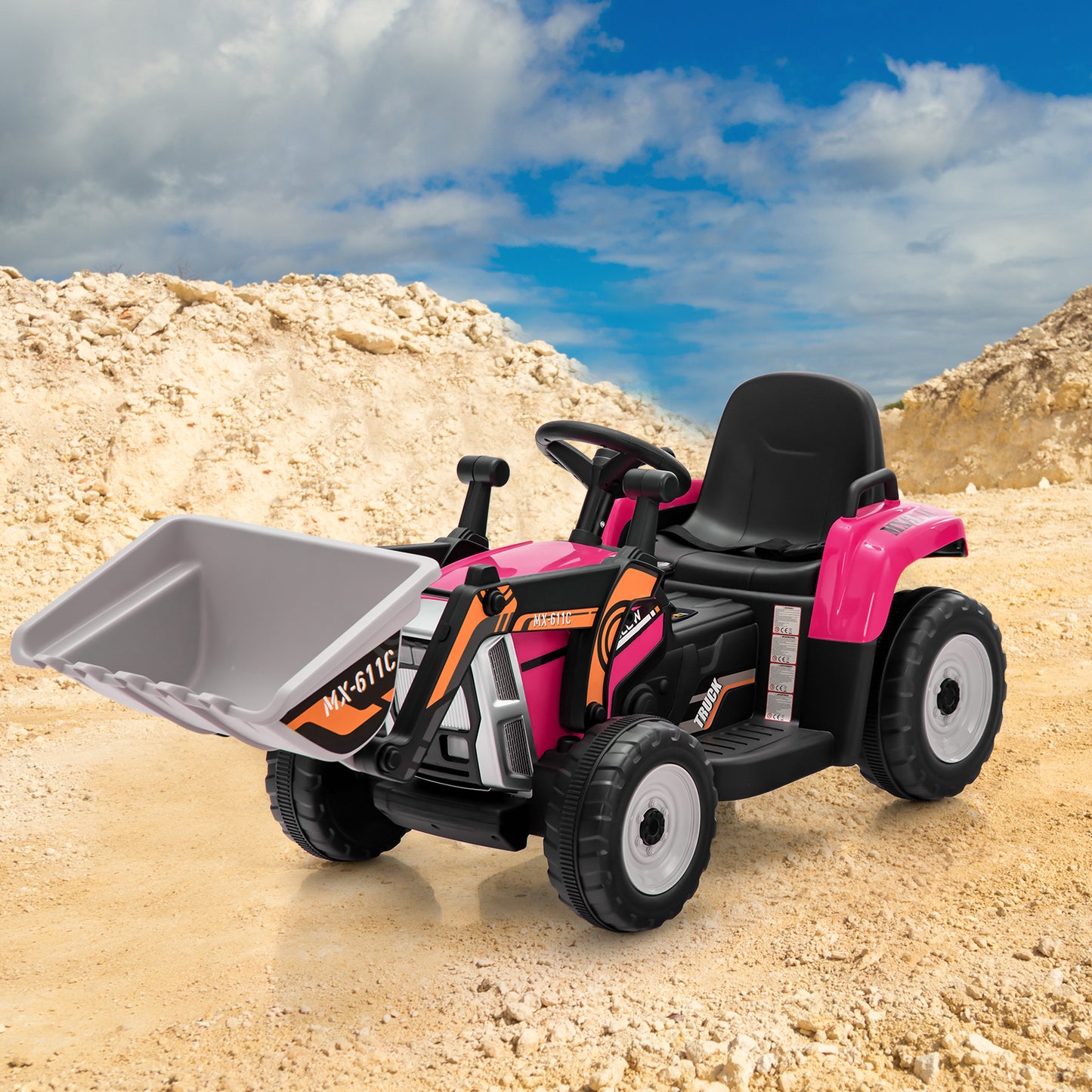 12V Battery Powered Kids Ride on Excavator with Adjustable Arm and Bucket-Pink Kids Crystal