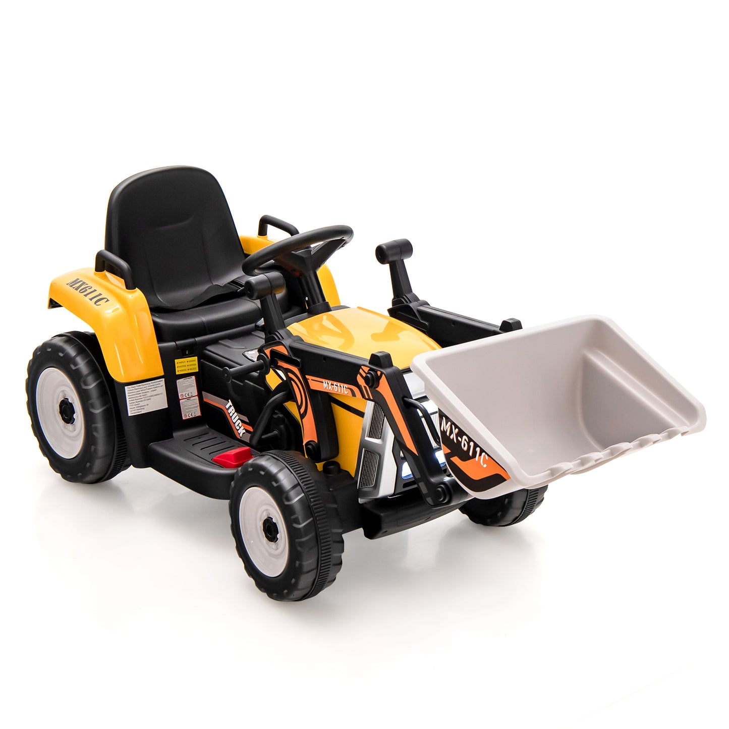 12V Battery Powered Kids Ride on Excavator with Adjustable Arm and Bucket-Yellow Kids Crystal