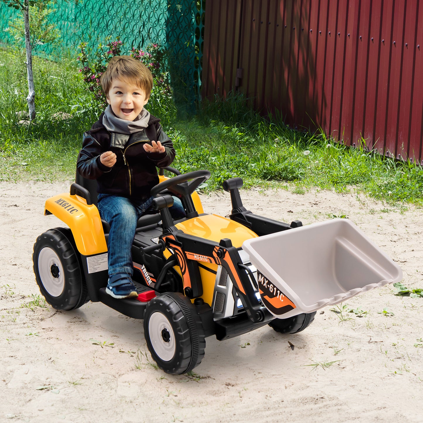 12V Battery Powered Kids Ride on Excavator with Adjustable Arm and Bucket-Yellow Kids Crystal