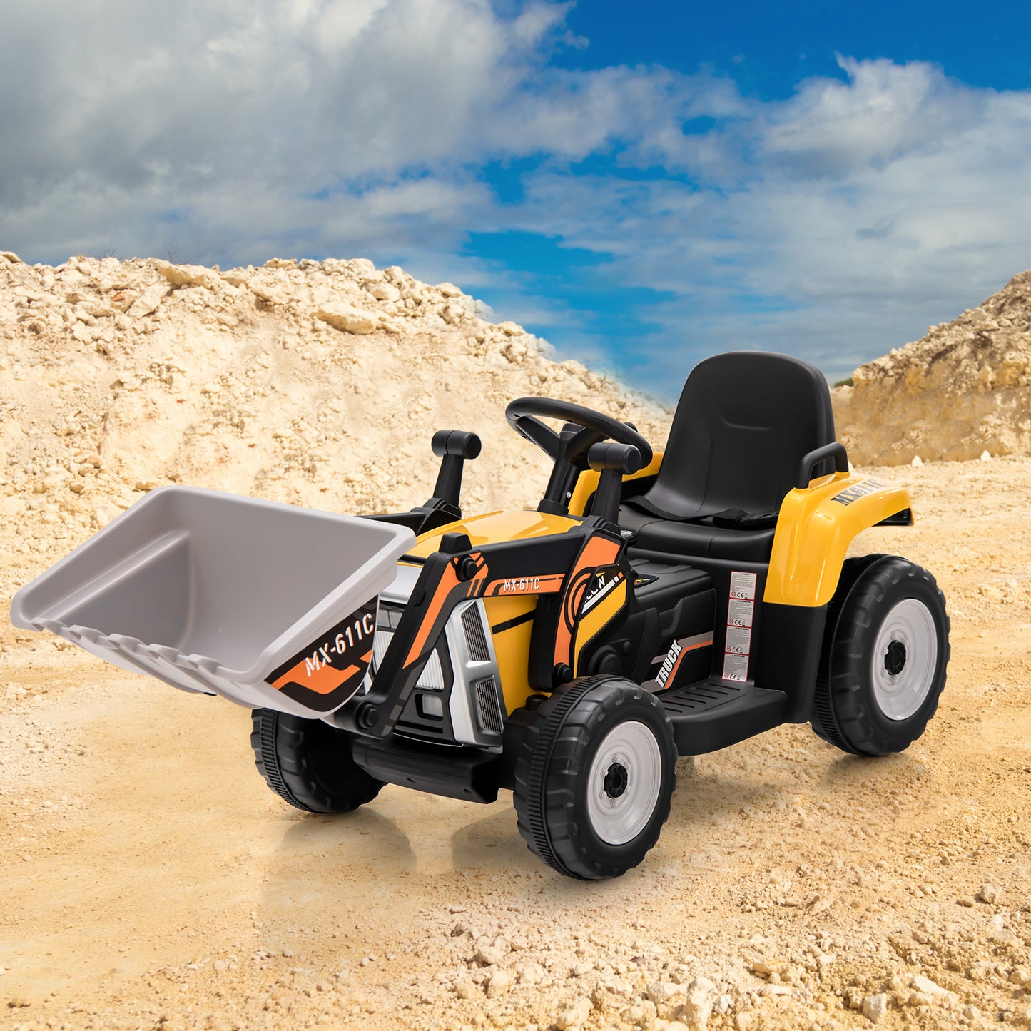 12V Battery Powered Kids Ride on Excavator with Adjustable Arm and Bucket-Yellow Kids Crystal