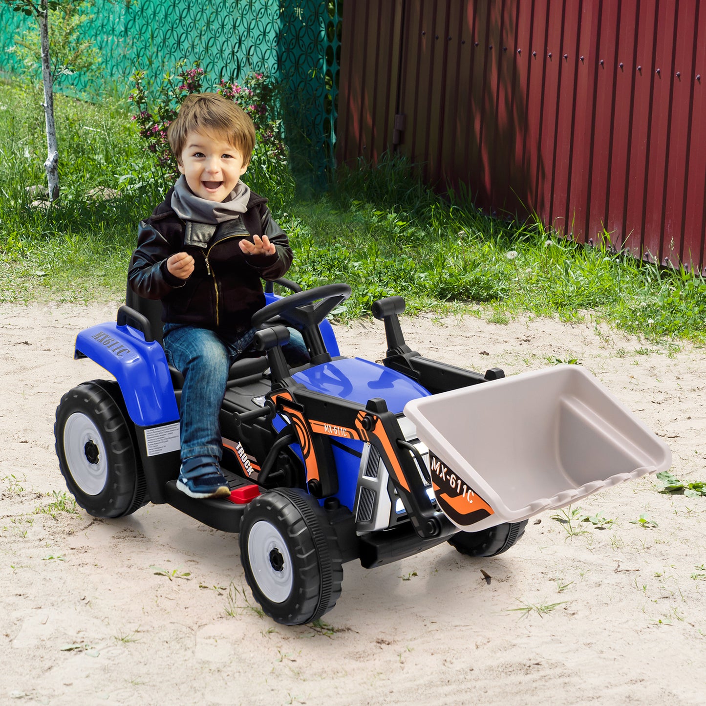 12V Battery Powered Kids Ride on Excavator with Adjustable Arm and Bucket-Blue Kids Crystal