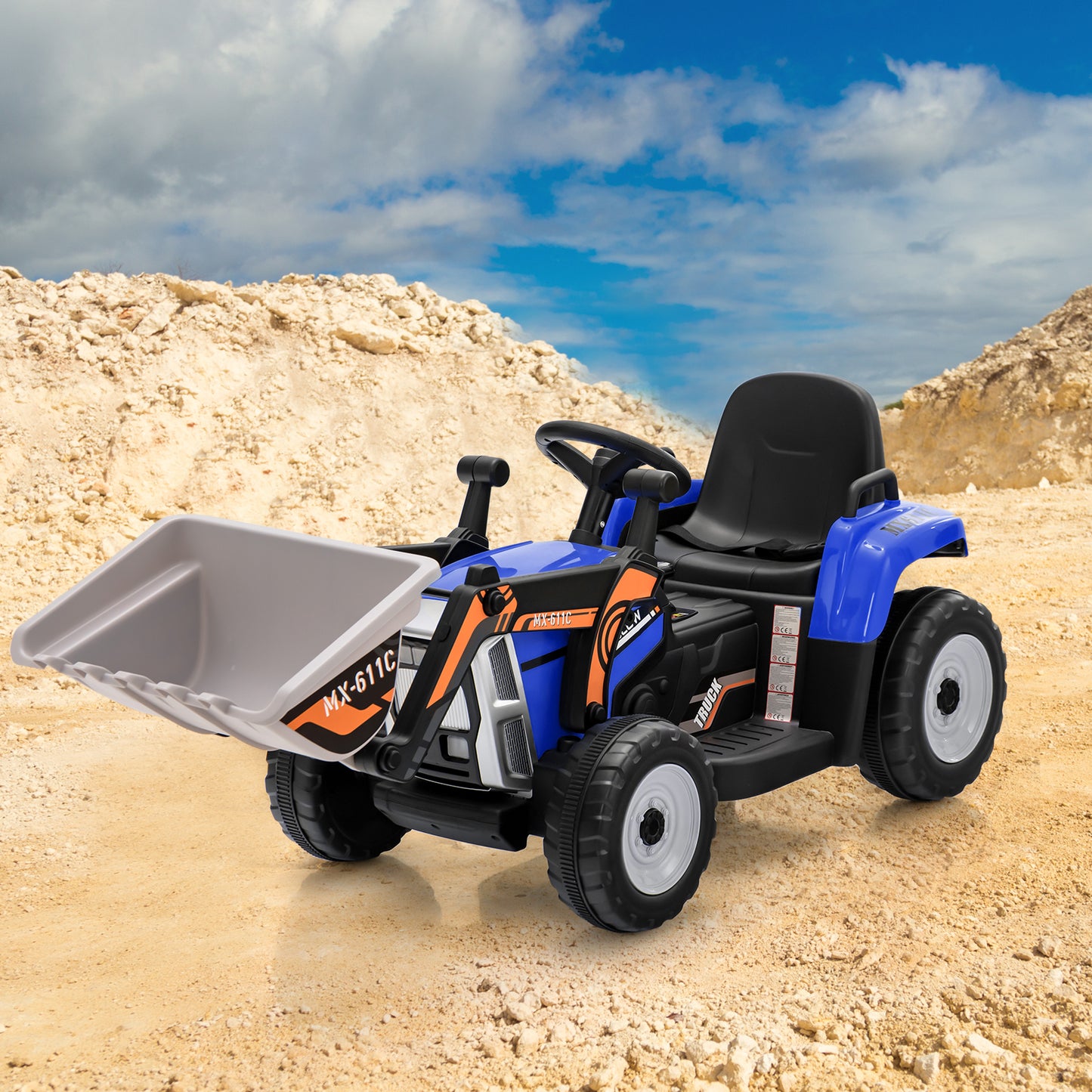 12V Battery Powered Kids Ride on Excavator with Adjustable Arm and Bucket-Blue Kids Crystal