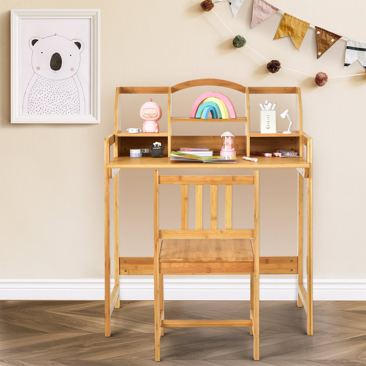 Bamboo Kids Study Desk and Chair Set with Bookshelf Kids Crystal