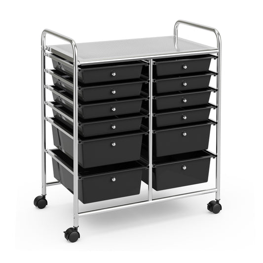 12 Storage Drawer Organizer Bins Rolling Cart-Black Kids Crystal
