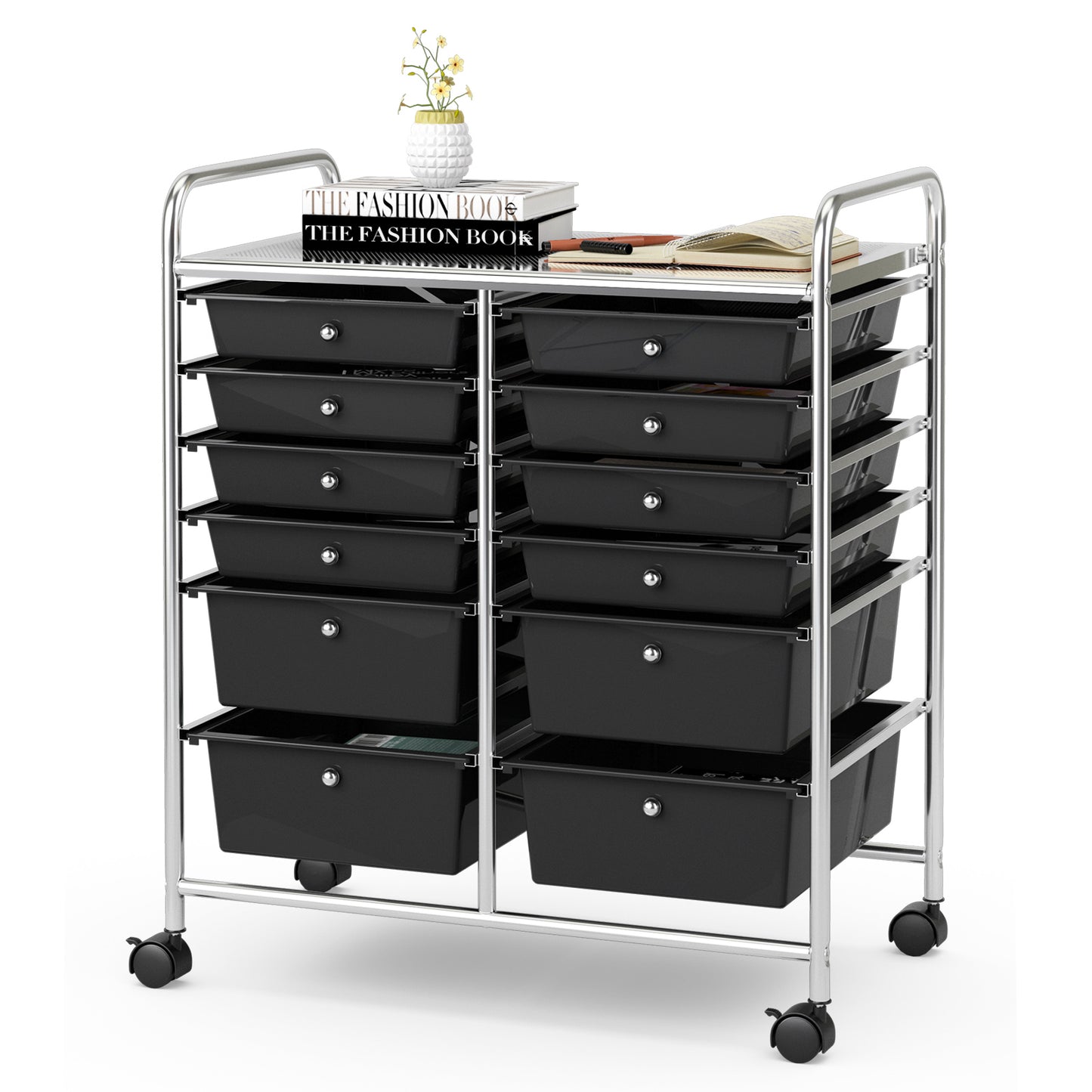 12 Storage Drawer Organizer Bins Rolling Cart-Black Kids Crystal