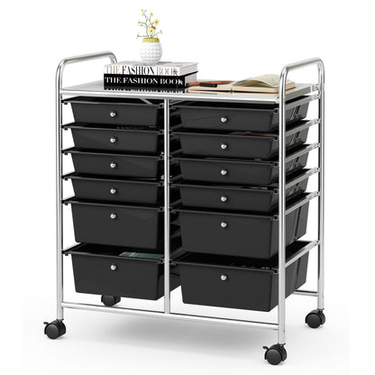 12 Storage Drawer Organizer Bins Rolling Cart-Black