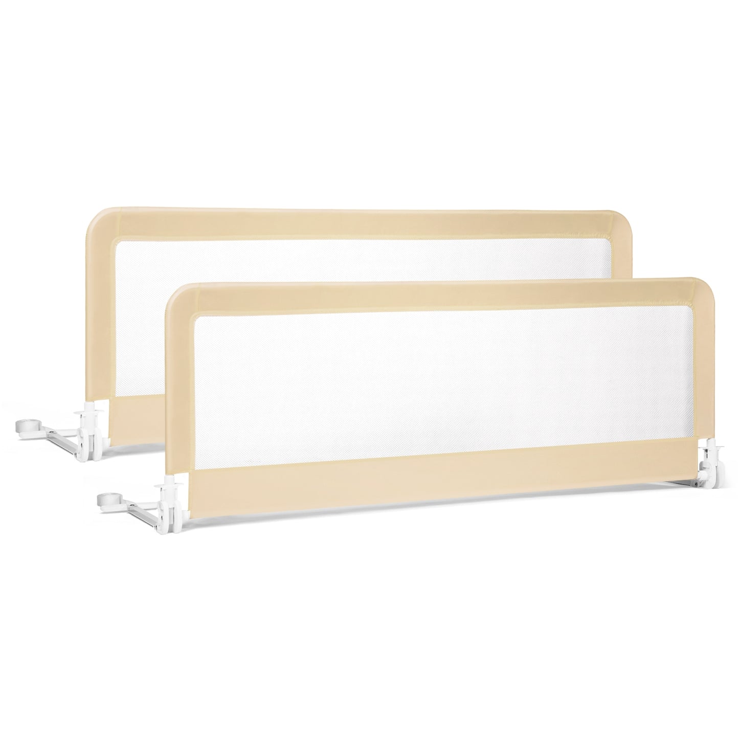 59 Inch Extra Long Folding Breathable Baby Children Toddlers Bed Rail Guard with Safety Strap-Beige Kids Crystal