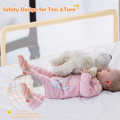 59 Inch Extra Long Folding Breathable Baby Children Toddlers Bed Rail Guard with Safety Strap-Beige