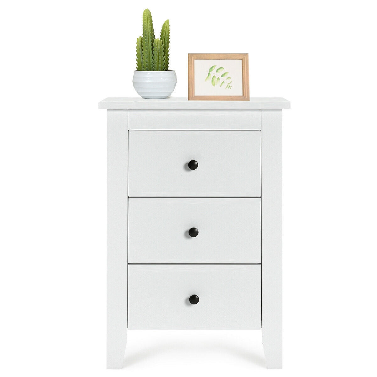Nightstand End Beside Table Drawers Modern Storage Bedroom Furniture-White Kids Crystal