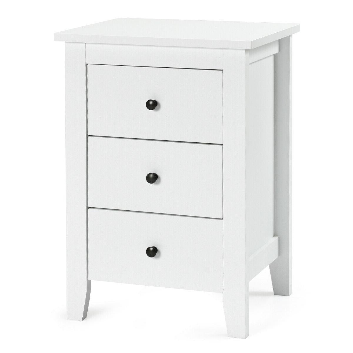 Nightstand End Beside Table Drawers Modern Storage Bedroom Furniture-White Kids Crystal