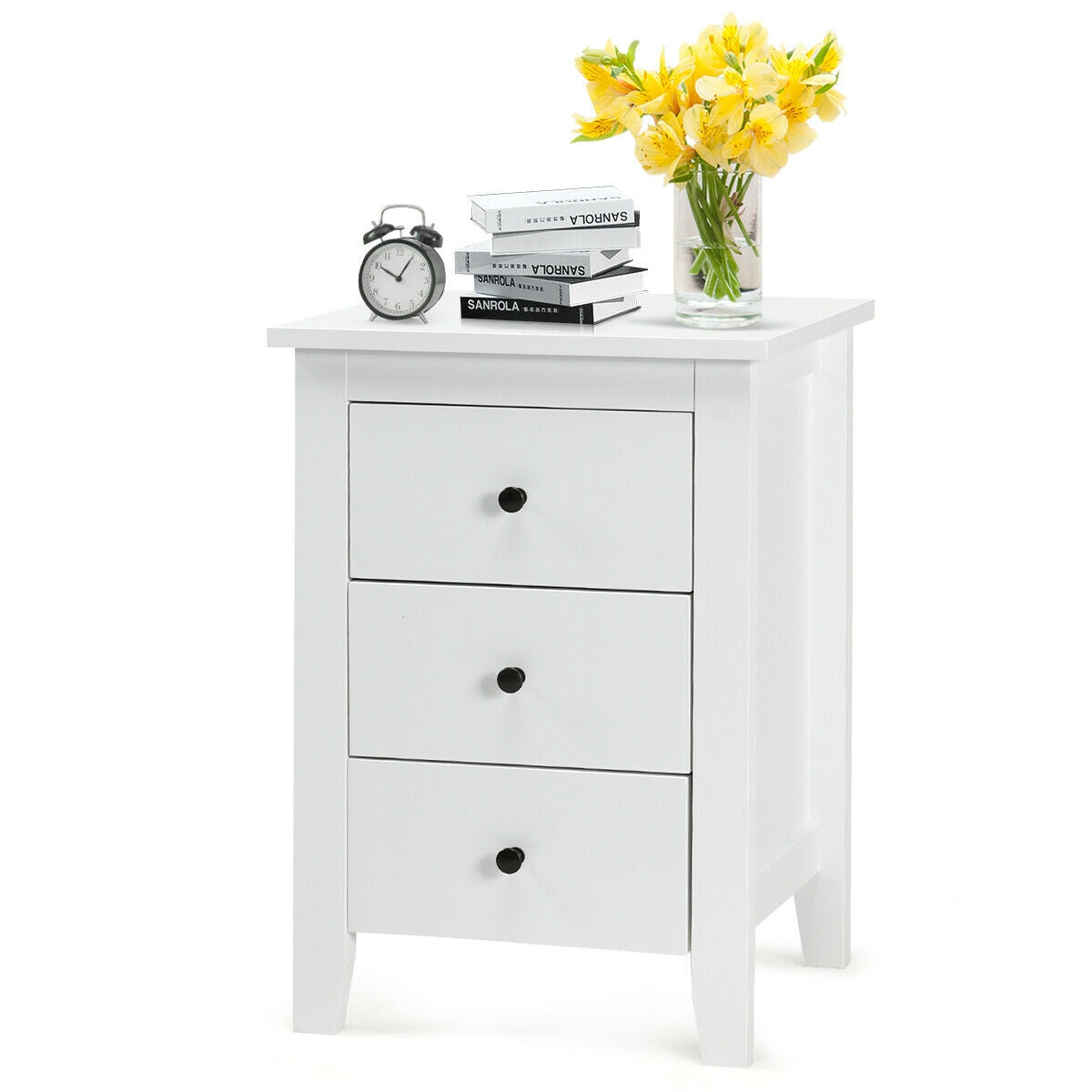 Nightstand End Beside Table Drawers Modern Storage Bedroom Furniture-White Kids Crystal