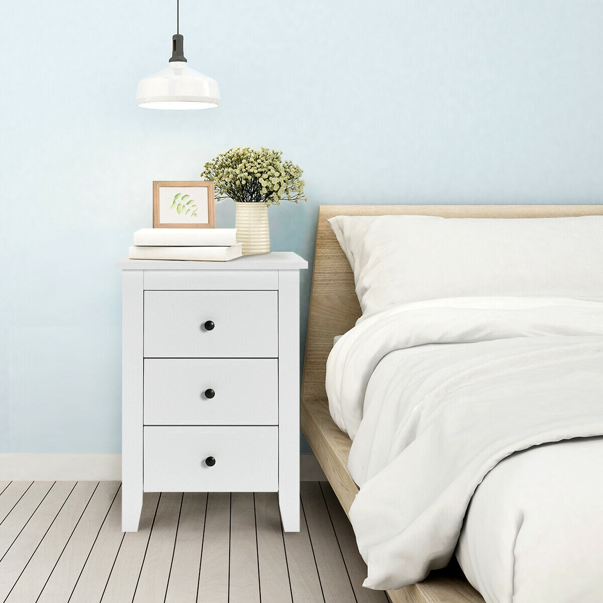 Nightstand End Beside Table Drawers Modern Storage Bedroom Furniture-White Kids Crystal