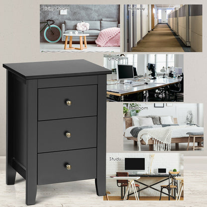 Nightstand End Beside Table Drawers Modern Storage Bedroom Furniture-Black