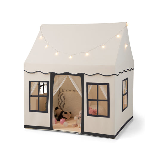 Toddler Large Playhouse with Star String Lights-Beige Kids Crystal