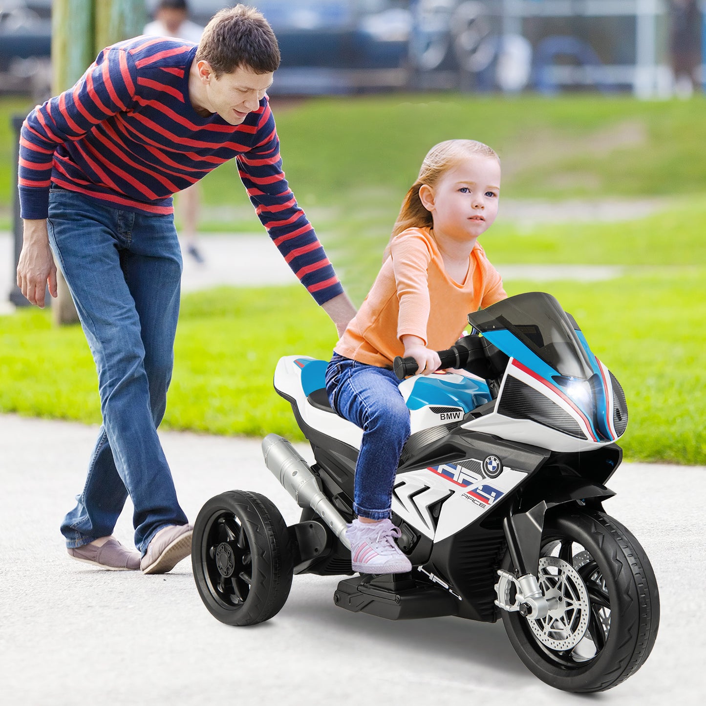12V Licensed BMW Kids Motorcycle Ride-On Toy for 37-96 Months Old Kids-White Kids Crystal