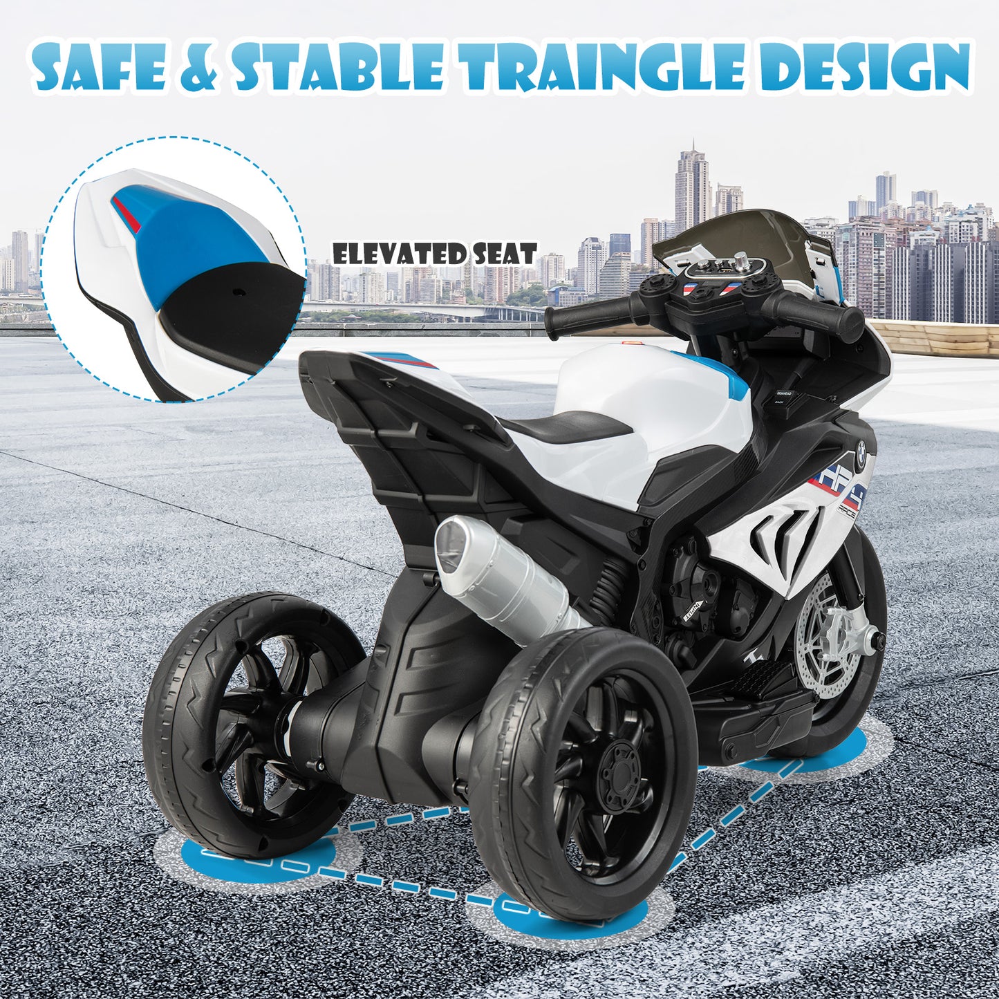 12V Licensed BMW Kids Motorcycle Ride-On Toy for 37-96 Months Old Kids-White Kids Crystal