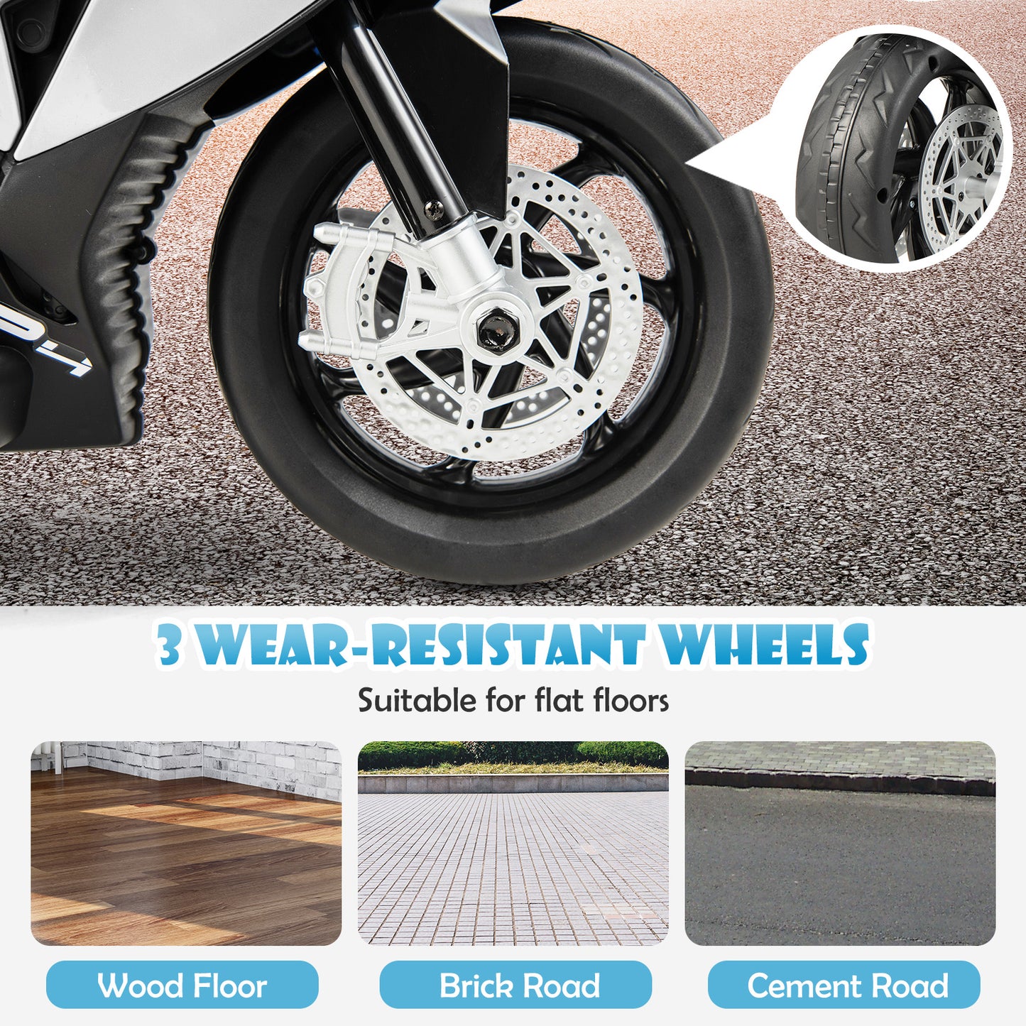 12V Licensed BMW Kids Motorcycle Ride-On Toy for 37-96 Months Old Kids-White Kids Crystal