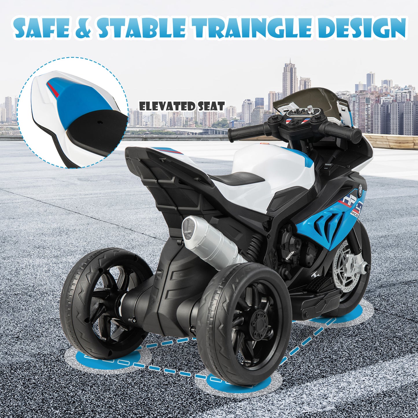 12V Licensed BMW Kids Motorcycle Ride-On Toy for 37-96 Months Old Kids-Blue Kids Crystal
