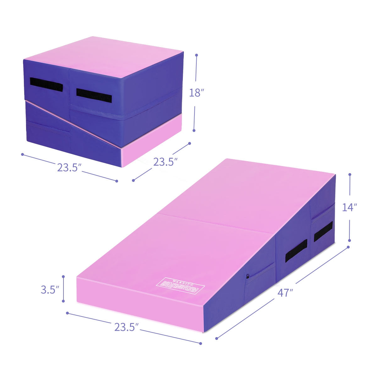 Folding Wedge Exercise Gymnastics Mat with Handles-Purple Kids Crystal