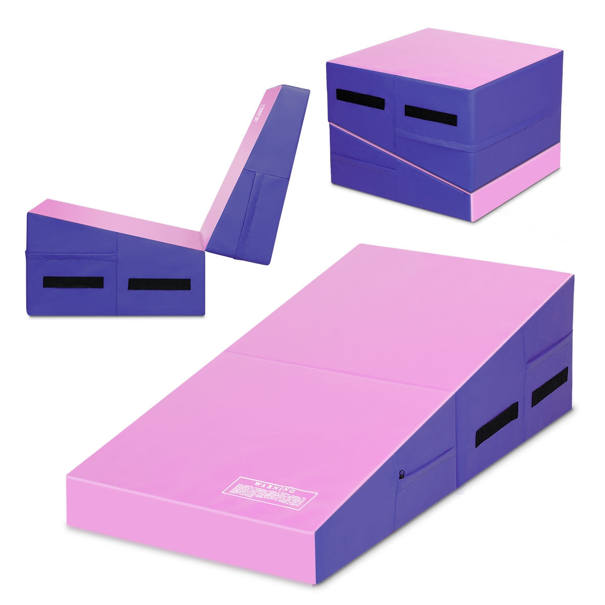 Folding Wedge Exercise Gymnastics Mat with Handles-Purple Kids Crystal