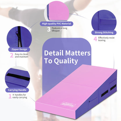 Folding Wedge Exercise Gymnastics Mat with Handles-Purple