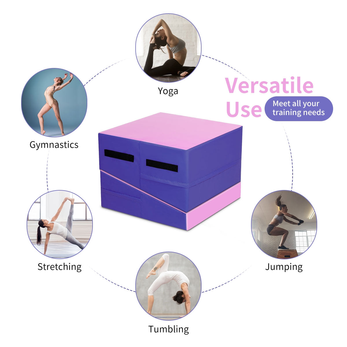 Folding Wedge Exercise Gymnastics Mat with Handles-Purple Kids Crystal