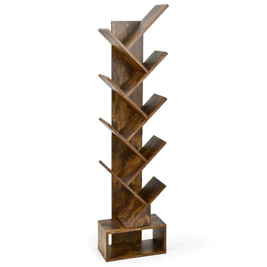 10-tier Tree Bookshelf with Drawer Free-standing Storage Bookcase-Coffee Kids Crystal