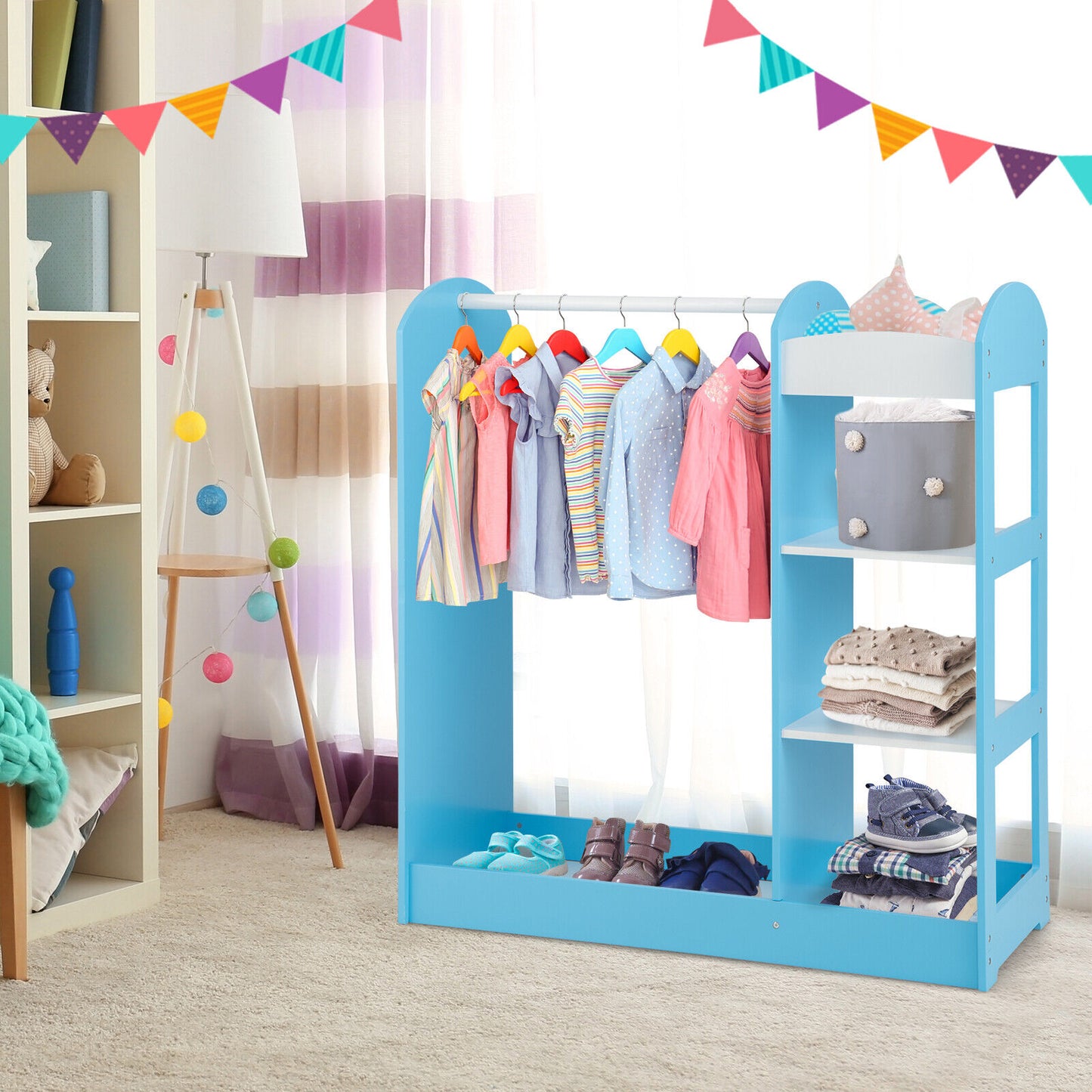 Kids Dress Up Storage with Mirror-Blue Kids Crystal