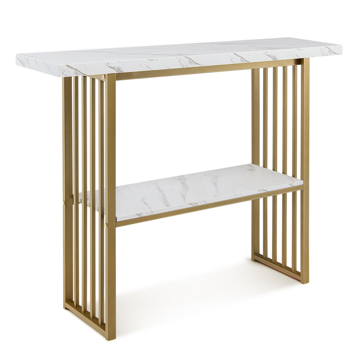 48 Inch 2-Tier Console Table with Gold Finished Frame-White Kids Crystal