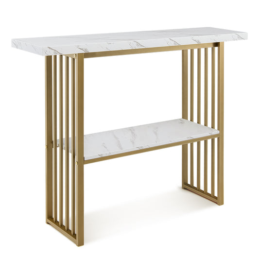 48 Inch 2-Tier Console Table with Gold Finished Frame-White Kids Crystal