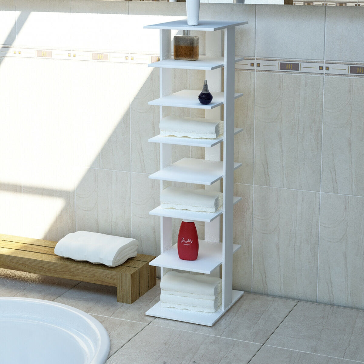 Wooden Shoes Storage Stand 7 Tiers Shoe Rack Organizer Multi-shoe Rack Shoebox-White Kids Crystal