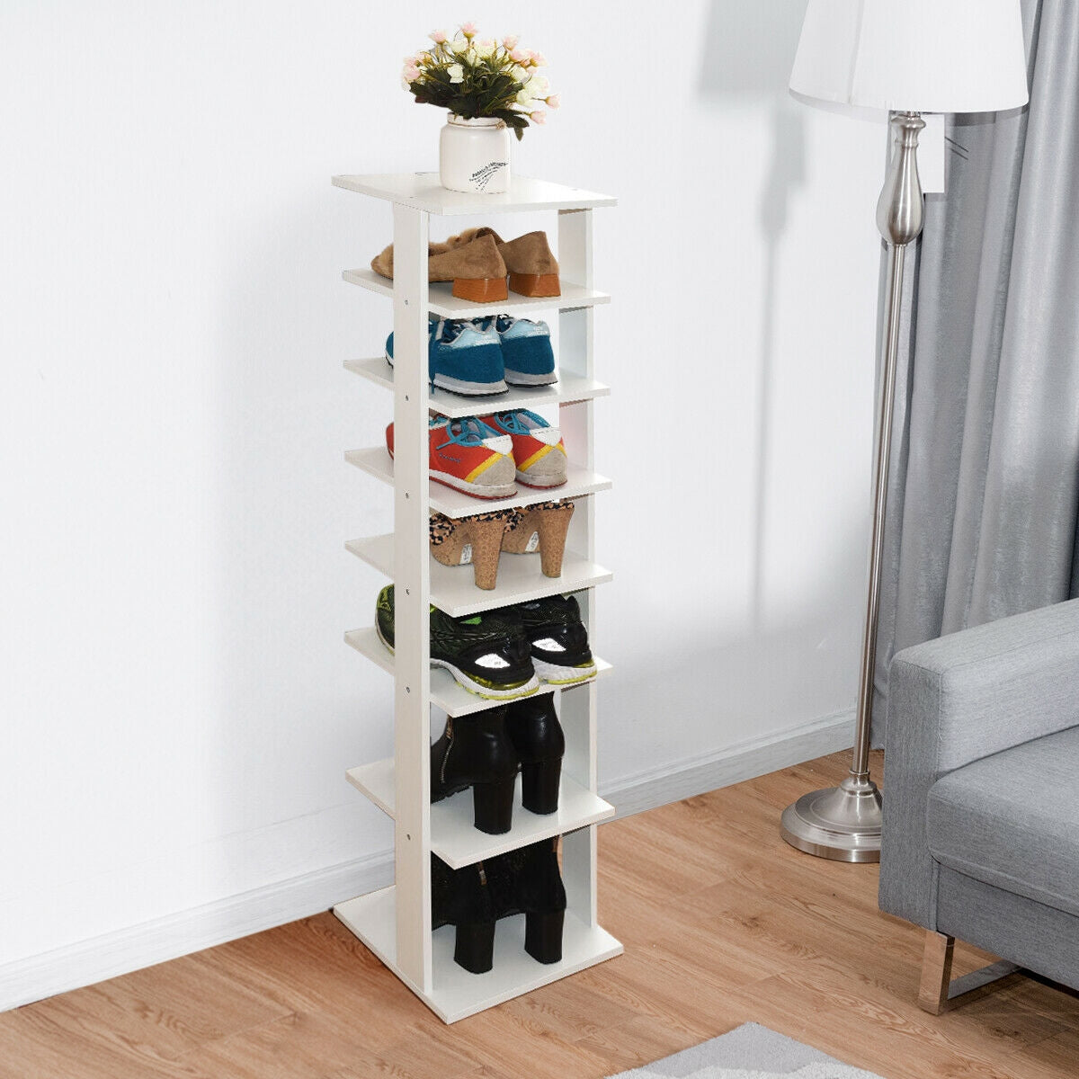 Wooden Shoes Storage Stand 7 Tiers Shoe Rack Organizer Multi-shoe Rack Shoebox-White Kids Crystal